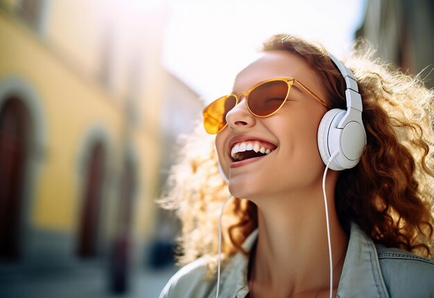 Photo of young girl and boy African girl and boy listen to music by headphones with smile