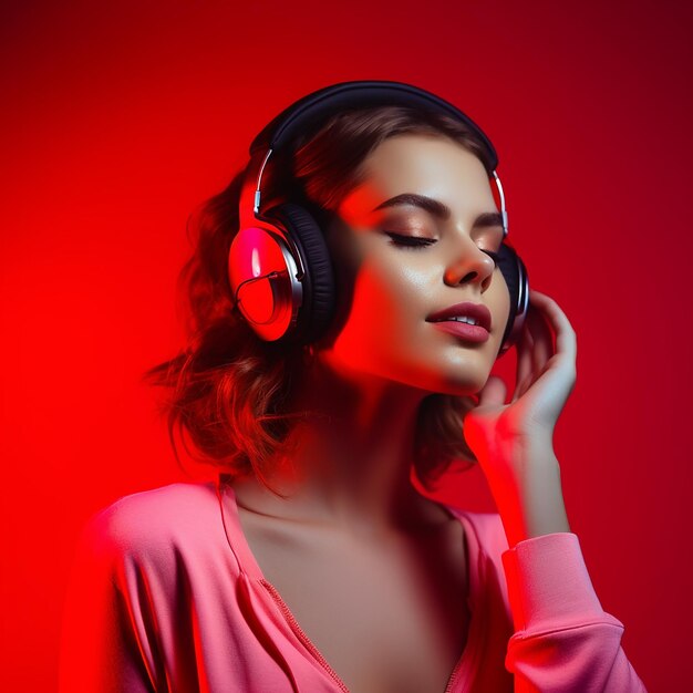 Photo of young girl boy man listen to the music by headphones