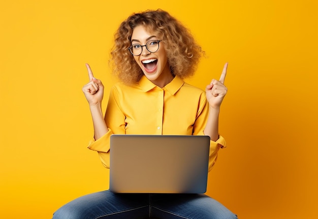 Photo photo of young girl or boy working with laptop sitting on the floor and chair