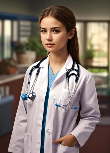 photo young girl doctor at hospital