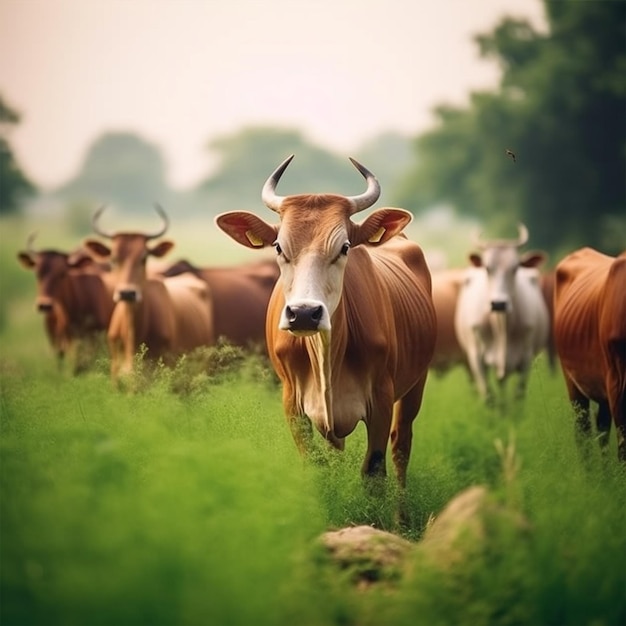 Photo young group of Cow in field