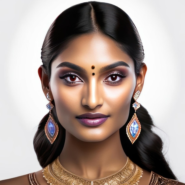 Photo of young indian woman with ideal skin for beauty products Generative AI