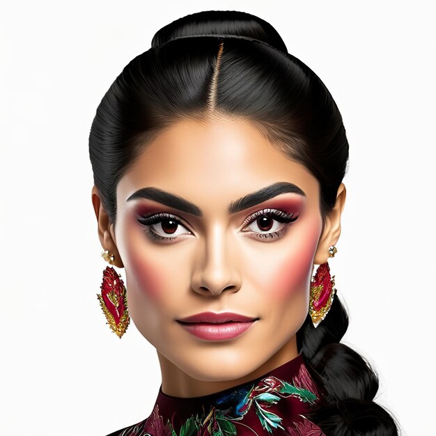 Photo of young latin woman with ideal skin for beauty products Generative AI