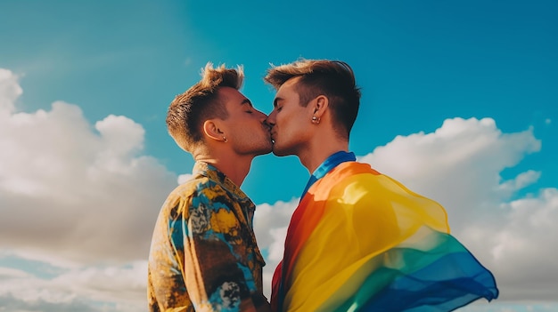 Photo young lesbian couple celebrates pride month