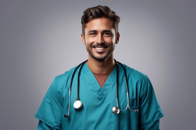 Photo Young male doctor at hospital with stethoscope