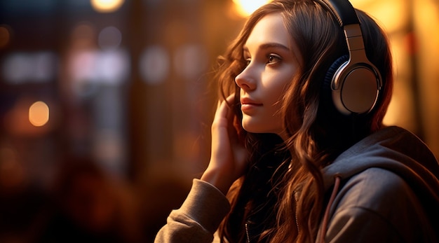 Photo of Young man wearing headphones enjoying music