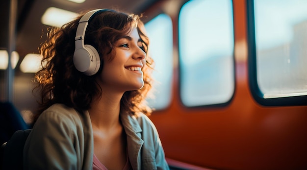 Photo of Young man wearing headphones enjoying music