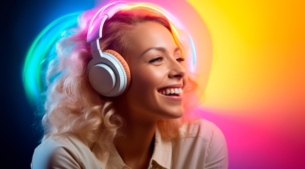 Photo of Young man wearing headphones enjoying music