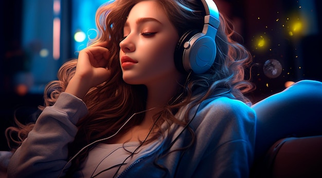 Photo of Young man wearing headphones enjoying music