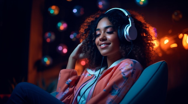 Photo of Young man wearing headphones enjoying music