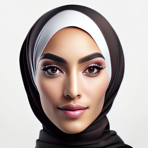 Photo of young muslim woman with ideal skin for beauty products generative ai