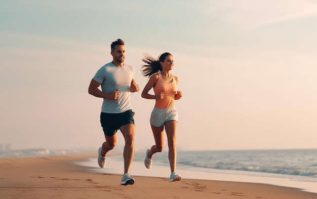 Photo of young and old healthy couple doing morning exercise