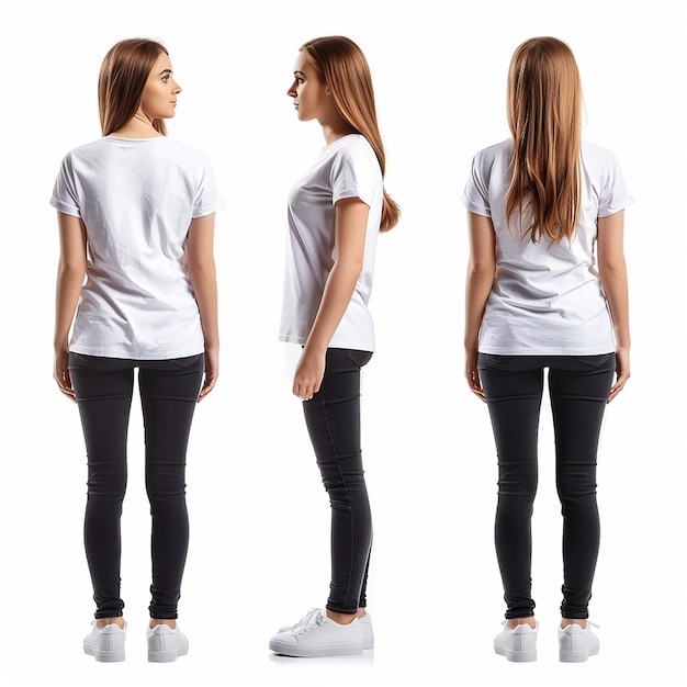 Photo photo of young set promo pose girl in blank white tshirt mockup