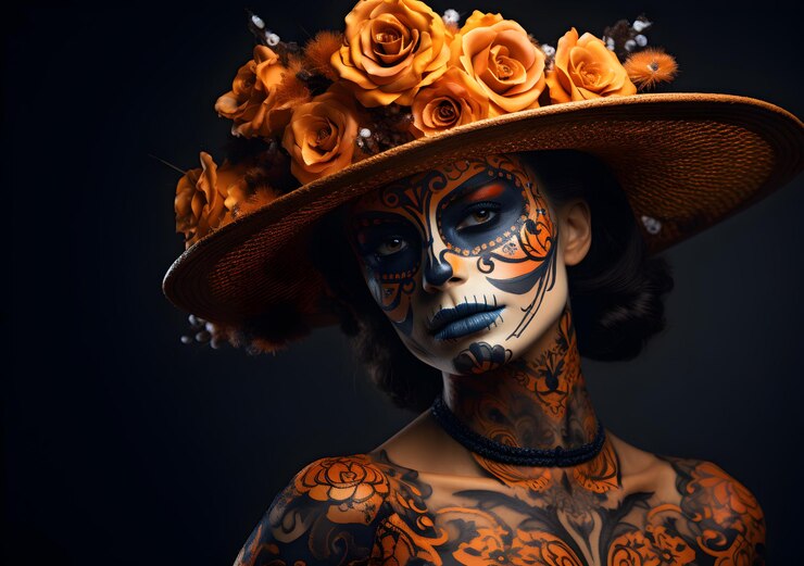 Photo photo young woman in day of the dead mask generative ai