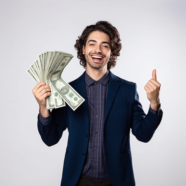 Photo of young woman girl who surprised and holding money