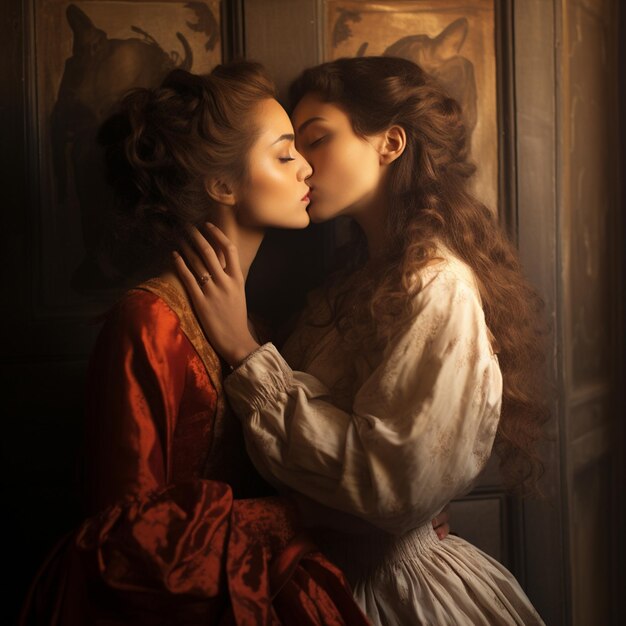 Photo photo young woman kissing and embracing woman