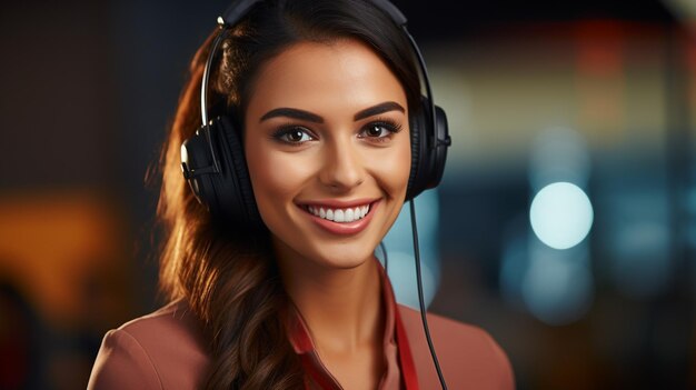 Photo young woman over Office background generated by AI