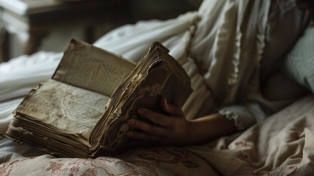 Photo photo of a young woman reading by bedside lamp