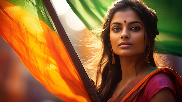 Photo of a young woman wearing a beautiful multi colour sari