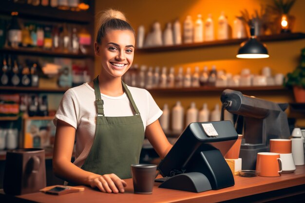 Photo photo of a youngattractive cashier