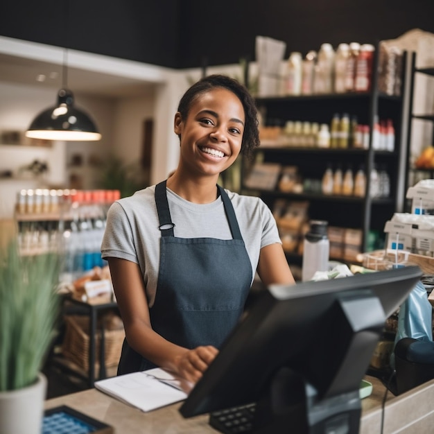 Photo photo of a youngattractive cashier