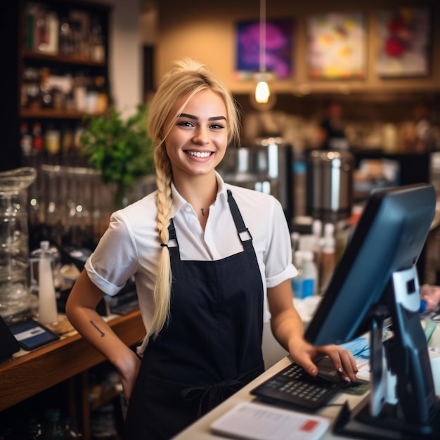 Photo photo of a youngattractive cashier