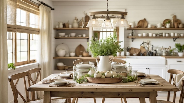 a photo of your farmhouse kitchen table adorned with simple yet charming decor highlight the natural