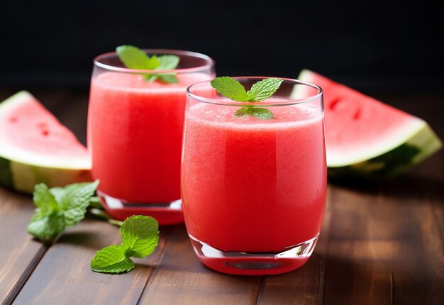 Photo of yummy cold watermelon juice and smoothie