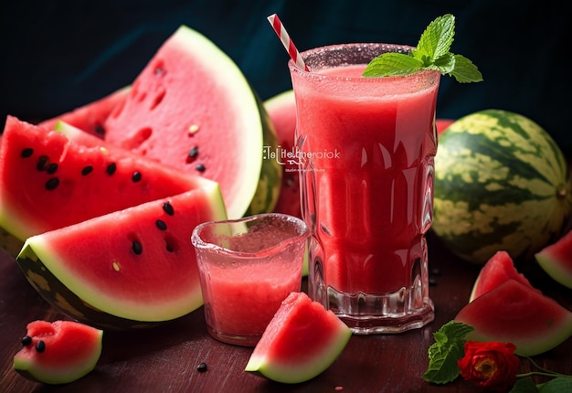 Photo of yummy cold watermelon juice and smoothie
