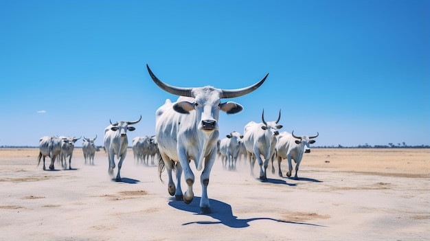 Photo of a zebu cattle under blue sky