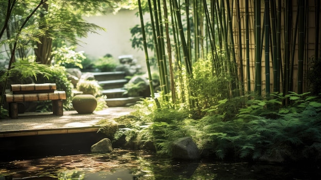 Premium Photo A photo of a zen garden bamboo forest backdrop