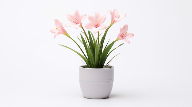 Photo of Zephyranthes flower in pot isolated on white background