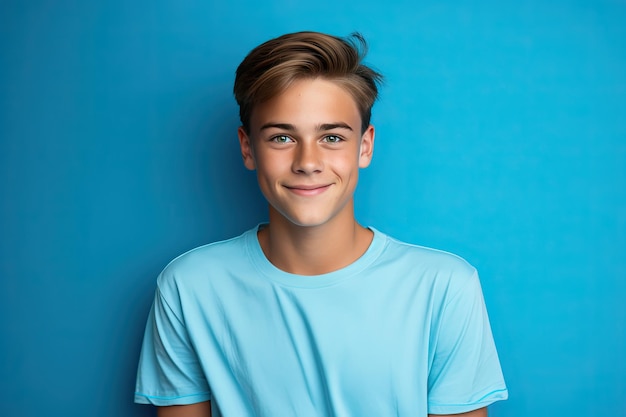 Photogenic Teenage Boy Caucasian Teenager Man with Casual TShirt and Happy Smile Arms Crossed