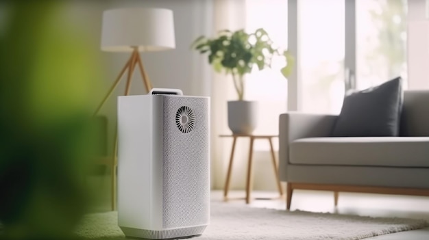 photograph of Air purifier in cozy white living room