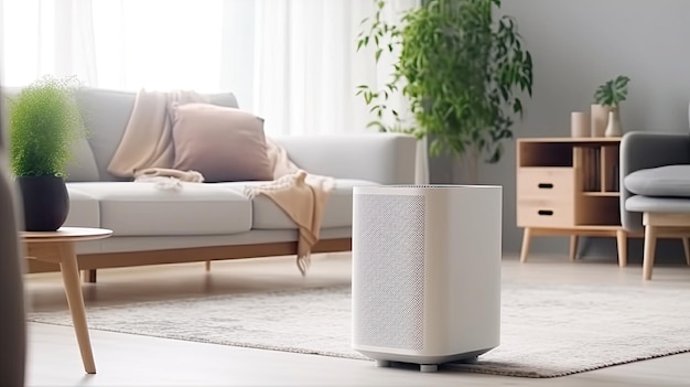 photograph of Air purifier in cozy white living room
