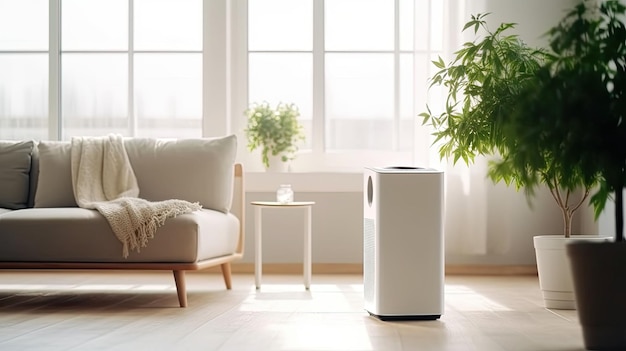 photograph of Air purifier in cozy white living room