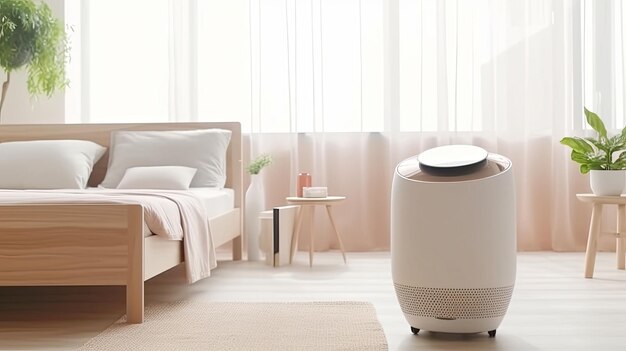 photograph of Air purifier in cozy white living room