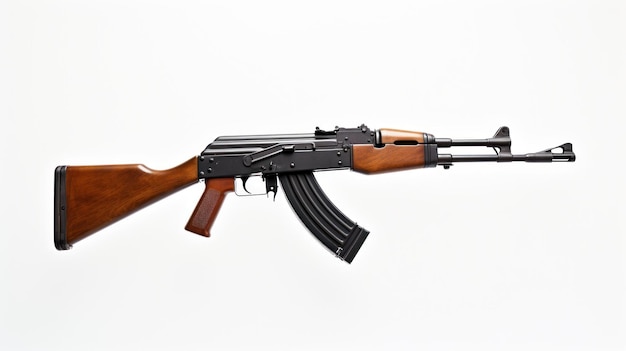 Photograph AK47 style riffle isolated on white background generated by AI