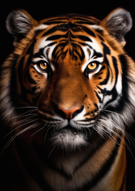 Photograph of an asian tiger in a dark backdrop conceptual for frame