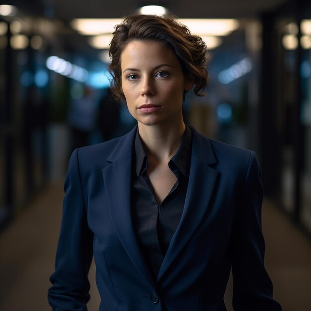 A photograph of a beautiful business woman in a business setting office worker