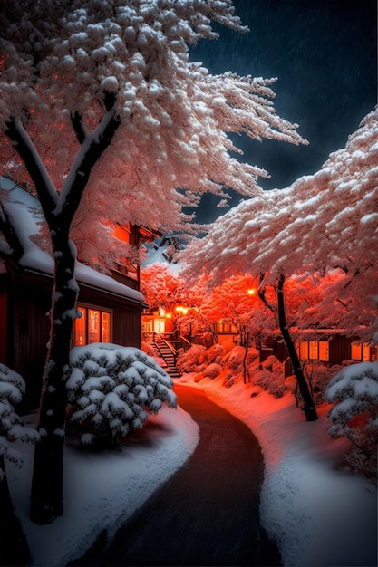 Фотография красивой снежной сцены Generative Ai