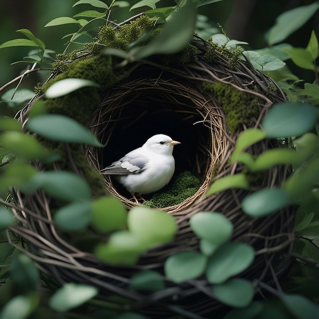 Photo photograph of a bird in its nest in the rainforest