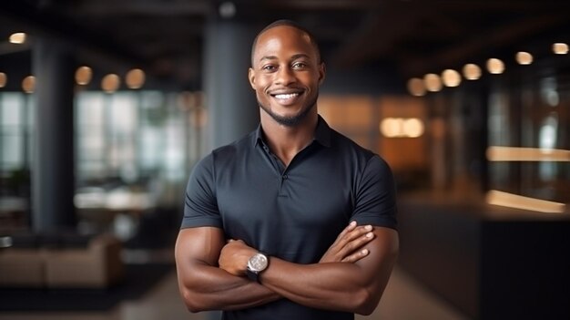 Photo photograph a black entrepreneur in a confident pose showcasing determination and success hd empow