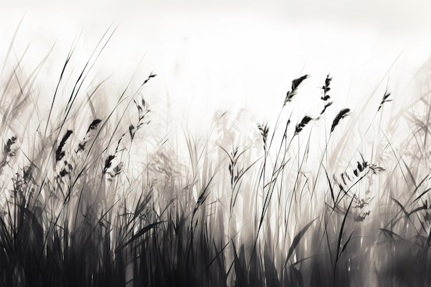 a photograph in black and white depicting thick grass