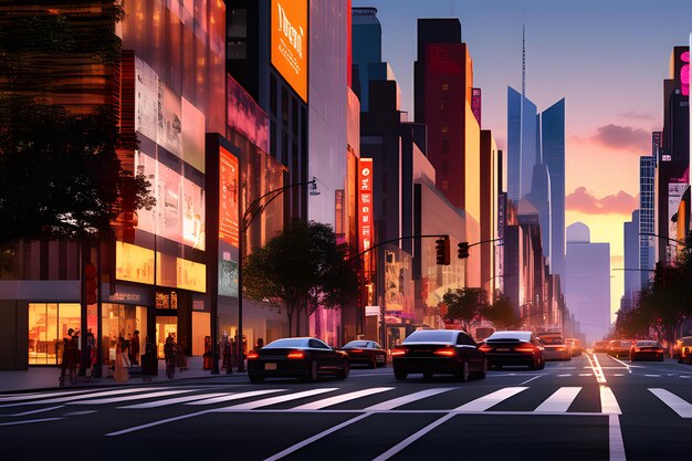 Photo photograph of a busy city street at dusk