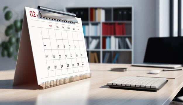 Foto una fotografia di un calendario che evidenzia alcune date si trova su uno sfondo di ufficio bianco