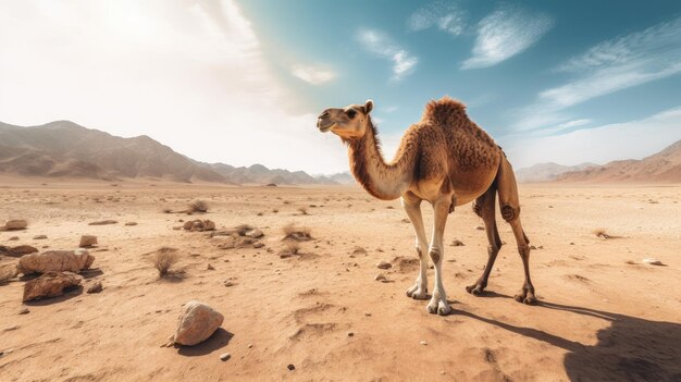 photograph of Camel in a desert