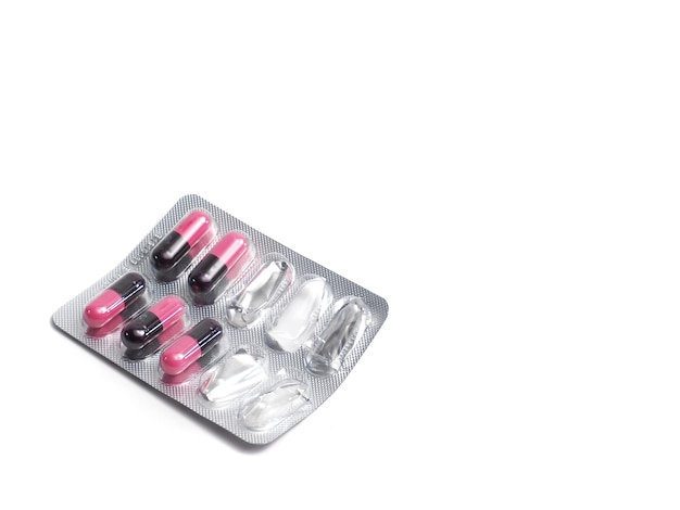 Photograph of capsule pills on a white background