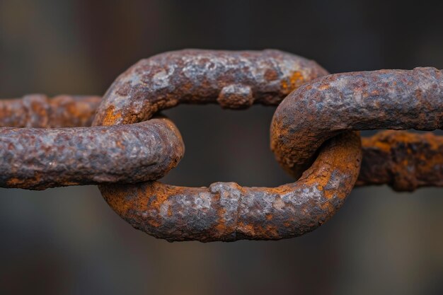 A photograph capturing a rusted metal chain showcasing its weathered appearance and texture A micro shot of an old rusted chain AI Generated