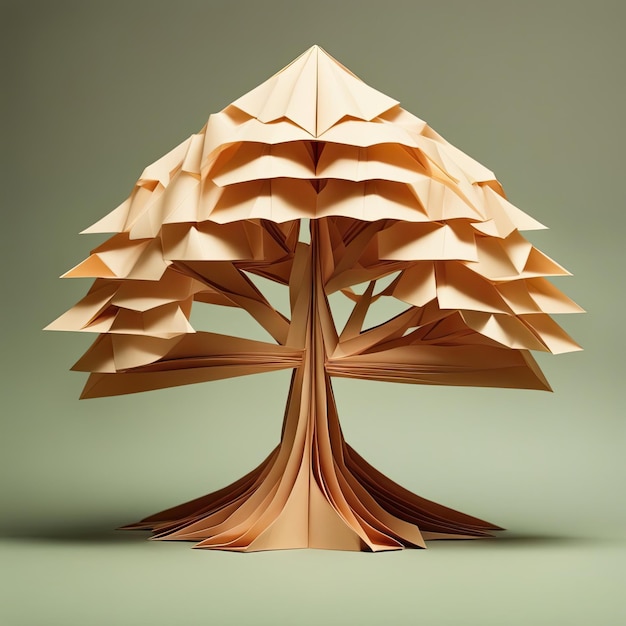 photograph of a cartoon tree made in origami